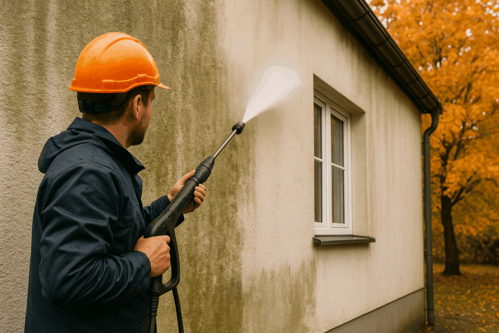 fassadenreinigung im herbst