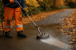 pflasterpflege in ulm – warum die reinigung im herbst wichtig ist, um frostschäden zu vermeiden und das pflaster zu schützen.